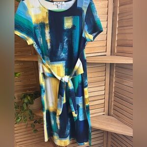 Chetta B Blue and Yellow Abstract Midi Dress